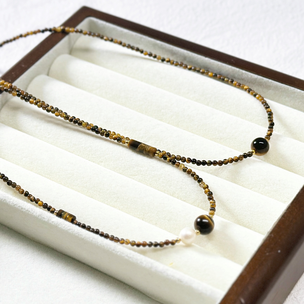 Original Beauty Meral Tiger Eye Stone Necklace Luxury Small Audience Elegance Beaded Retro Natural Stone Sweater Chain Clavicle Chain Women