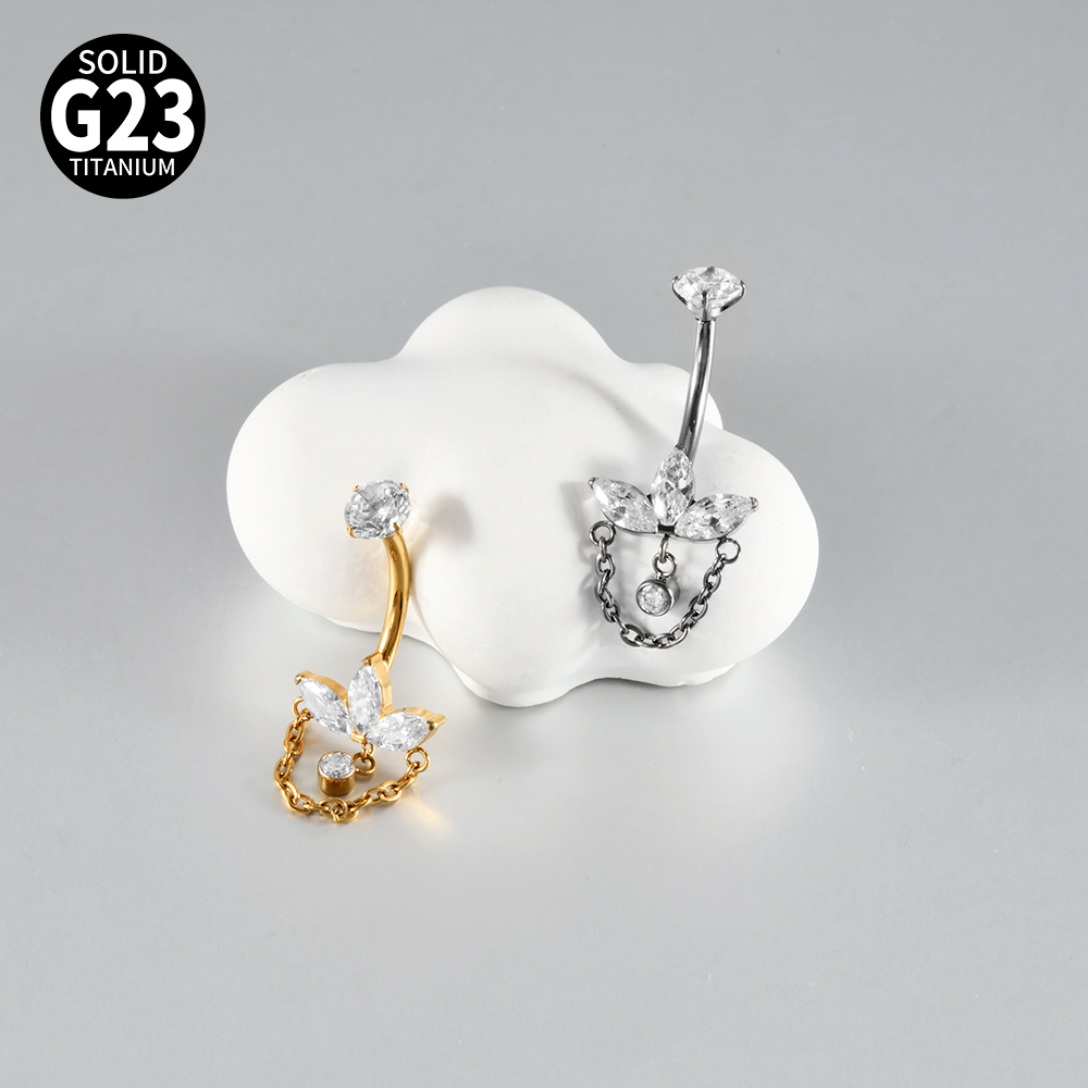 Titanium Belly Button Piercing Belly Button Ring Zircon Hanging Chain Multiple Horse Eye Pendant Internal Teeth Belly Button Nail Body Piercing Jewelry Accessories