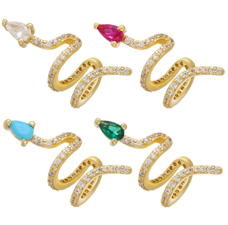 New Micro-inlaid Zircon Snake-shaped S-shaped Ear Clip Cross-border Copper Earring Accessories