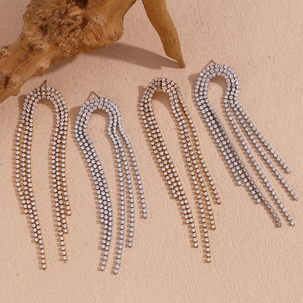 PVD Coated Real Gold Plated Tassel 304 Stainless Steel Classic Style Waterproof Non Tarnish Dangling Earrings