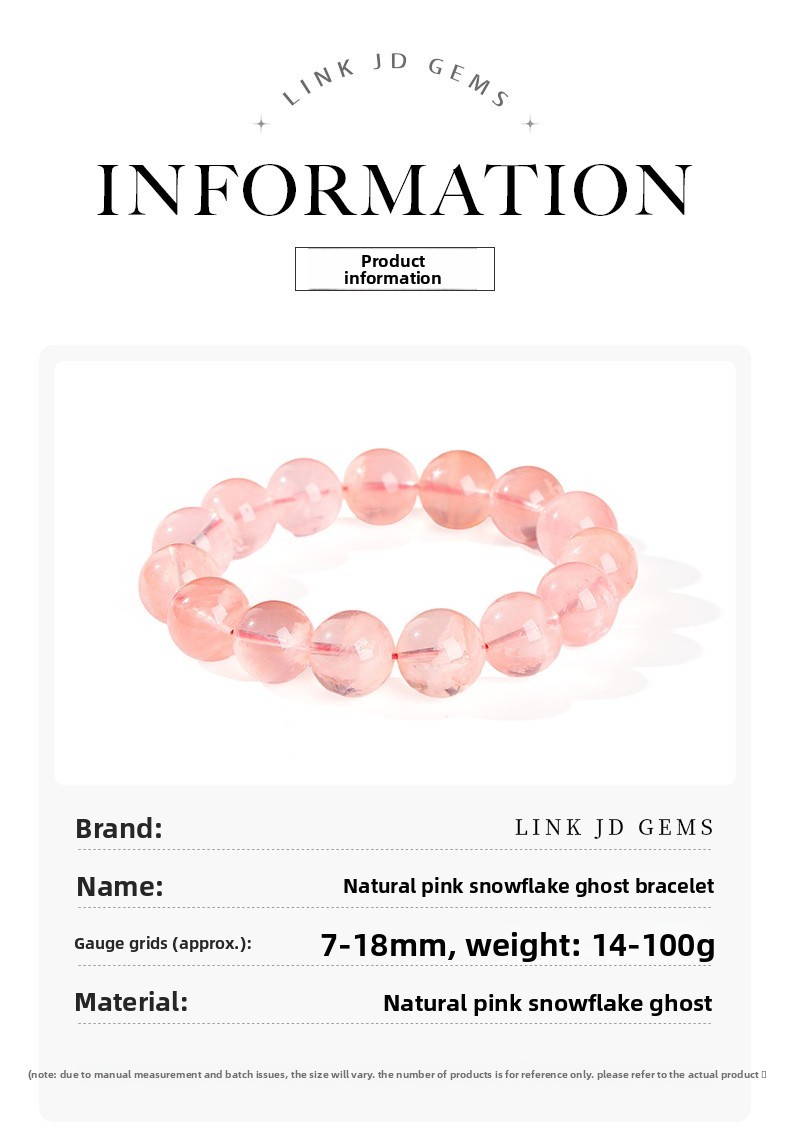 Natural Pink Crystal Ghost Bracelet Fashion Luxury Snowflake Design Geometric Pattern Crystal Sweet Bracelet Women's Gift