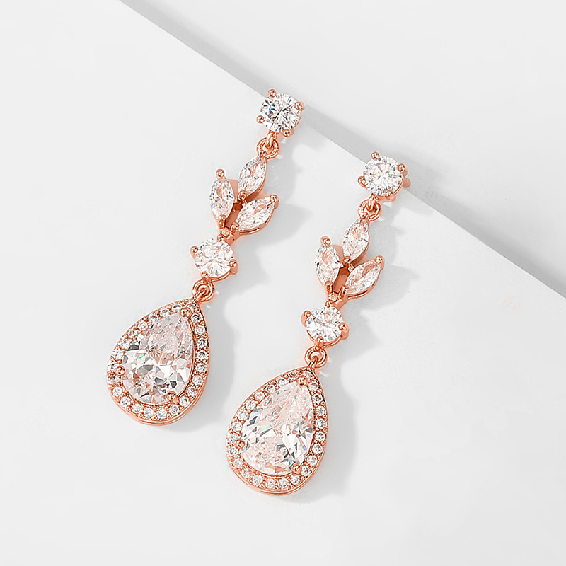 Elegant Long Waterdrop Zircon Earrings For Women Fashionable Classic Bridal Party Dress Jewelry Accessories European Style