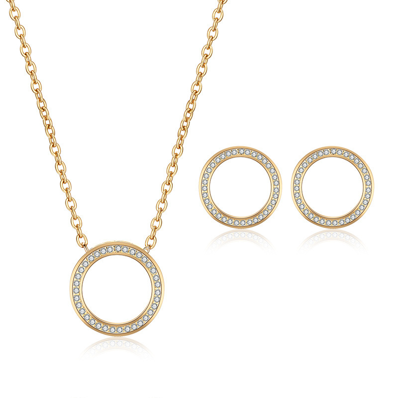 Round Copper Classic Style Earrings Necklace