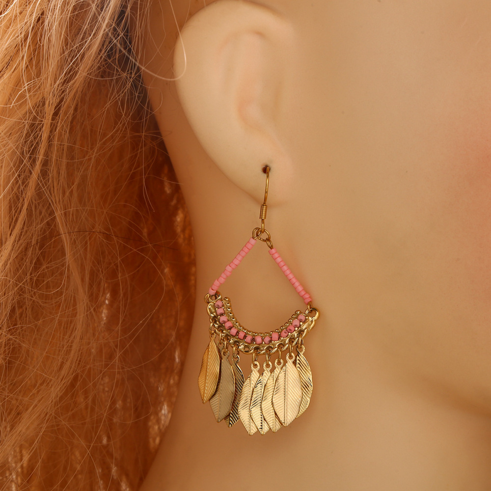 Vintage Ethnic Tassel Earrings Handmade Woven Jewelry Geometric Pattern Stainless Steel Luxurious Style Women's Earrings Travel Accessories