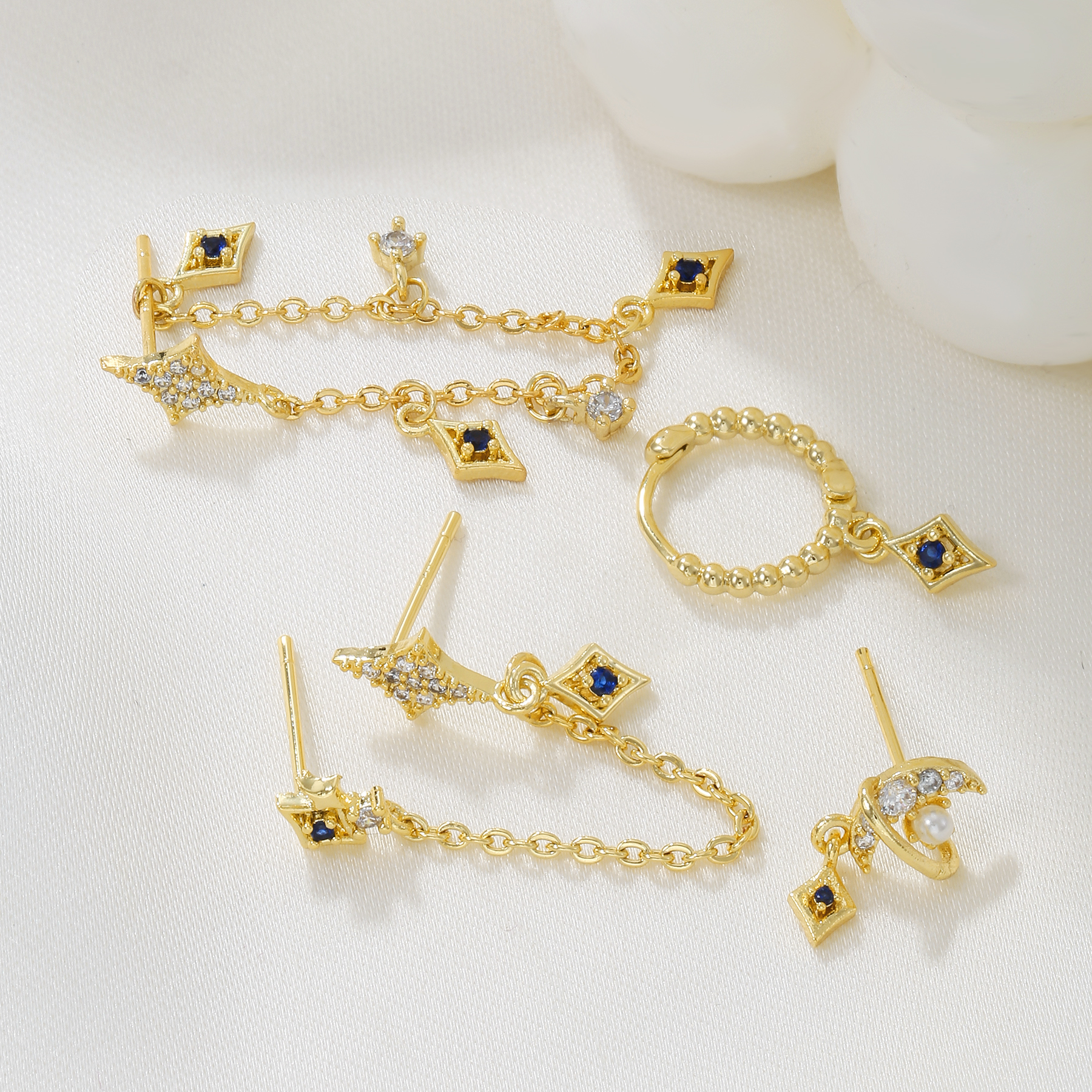 1 Set Sweet Classic Style Geometric Inlay Brass Zircon 18K Gold Plated Ear Cuffs