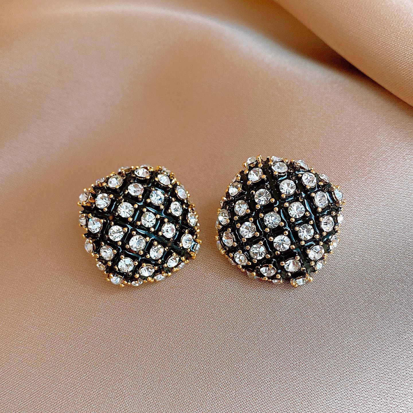 18K Gold Plated Vintage Zircon Square Earrings Retro Stud Earrings Women's Jewelry Accessories