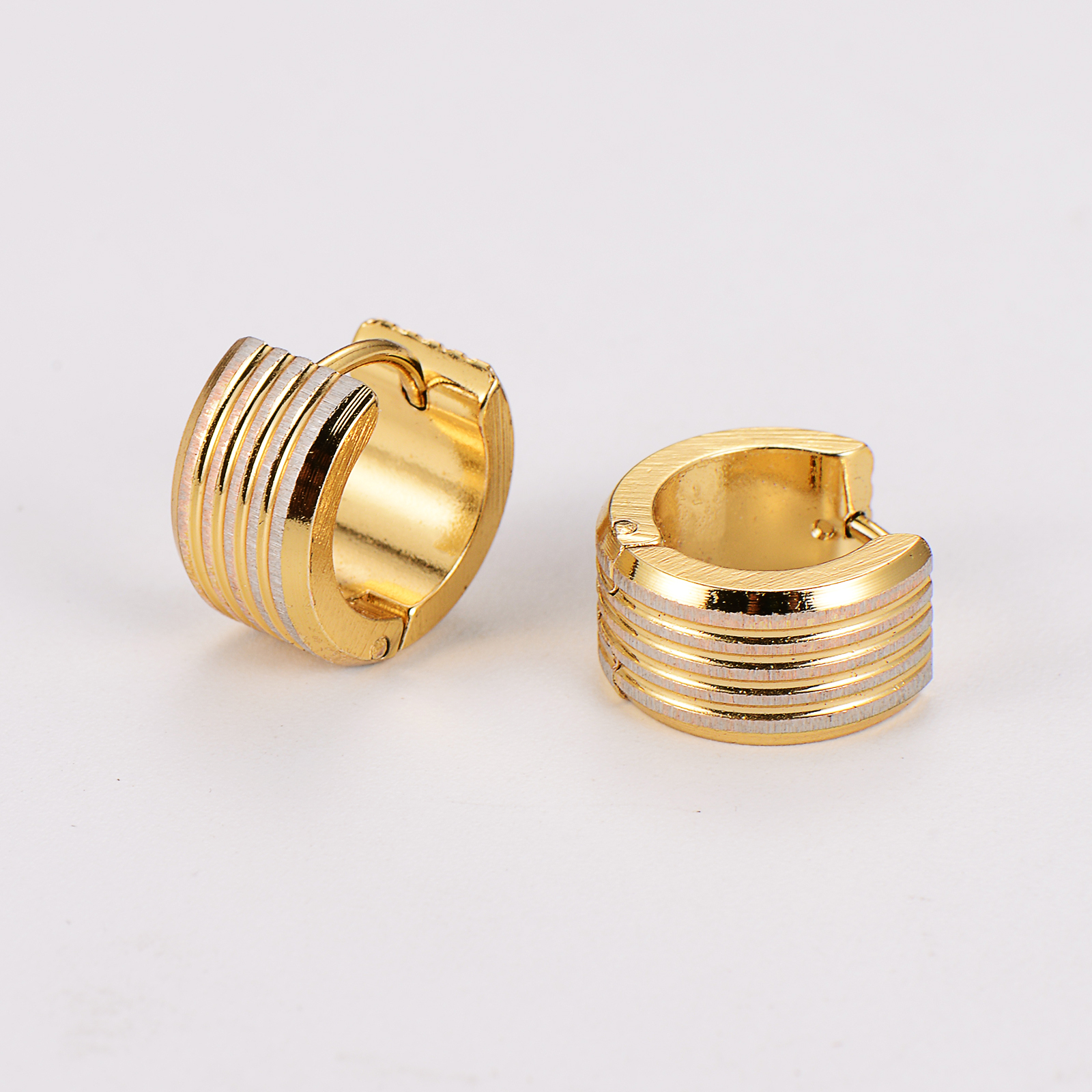 AML201 Stainless Steel Circle Ribbed Wide Ear Hoop Earrings Water Plated Imitation Gold Fashion Personality Wholesale