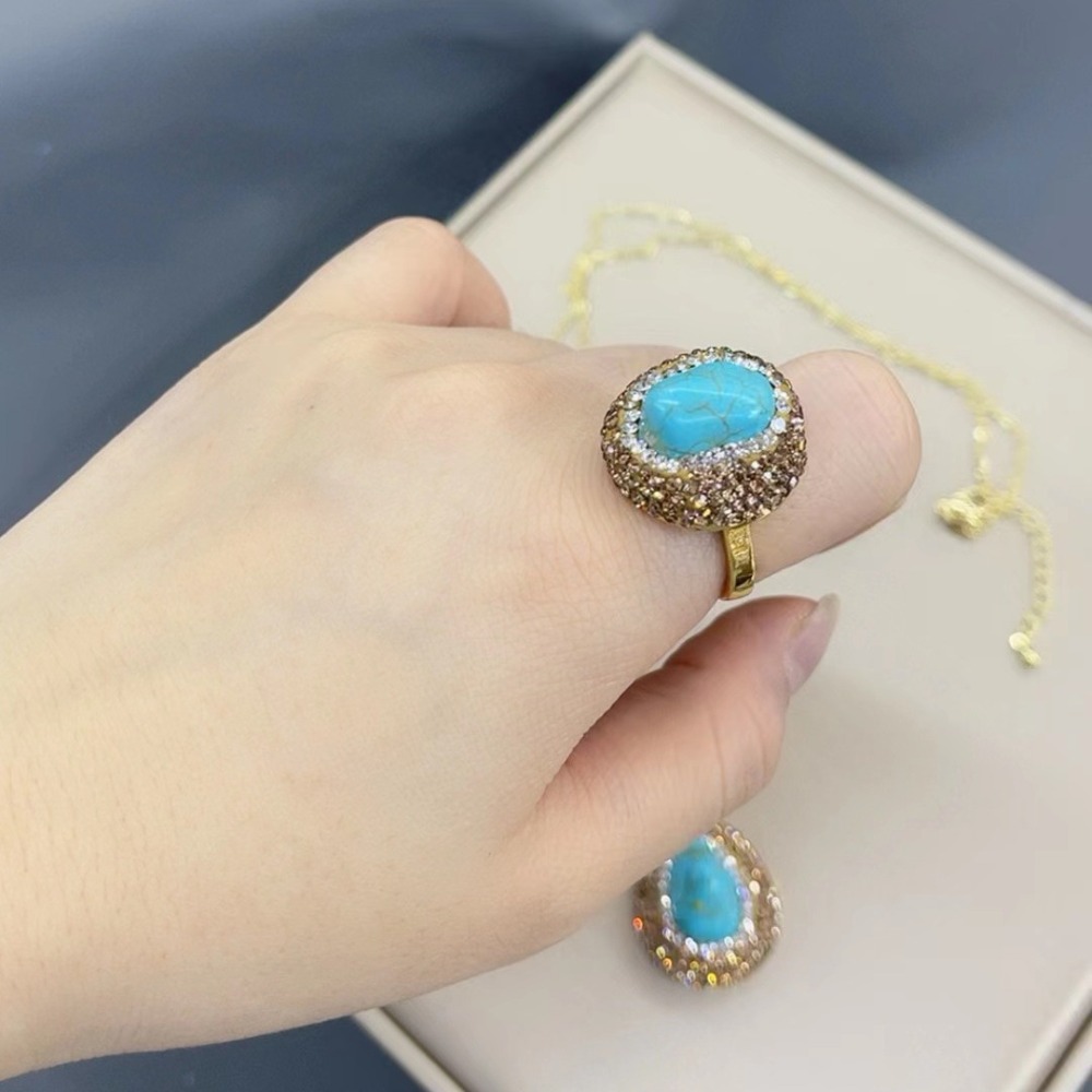 New Natural Turquoise Set  Style Vintage Necklace Earrings Ring Bracelet Jewelry Accessories