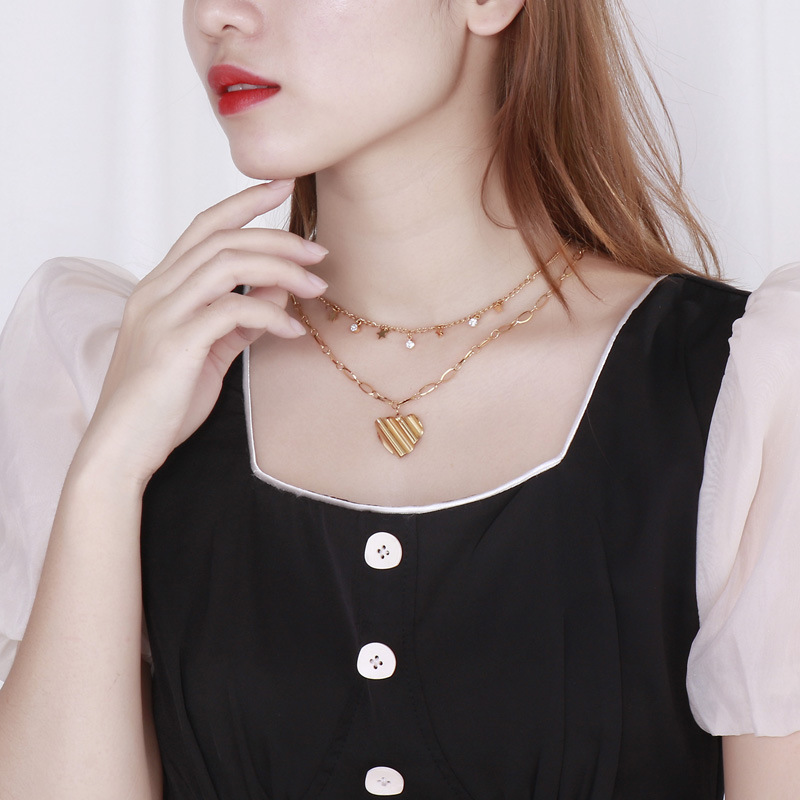 304 Stainless Steel Heart Shape PVD Coated 18K Real Gold Plated Classic Style Commute Plating Layered Necklaces