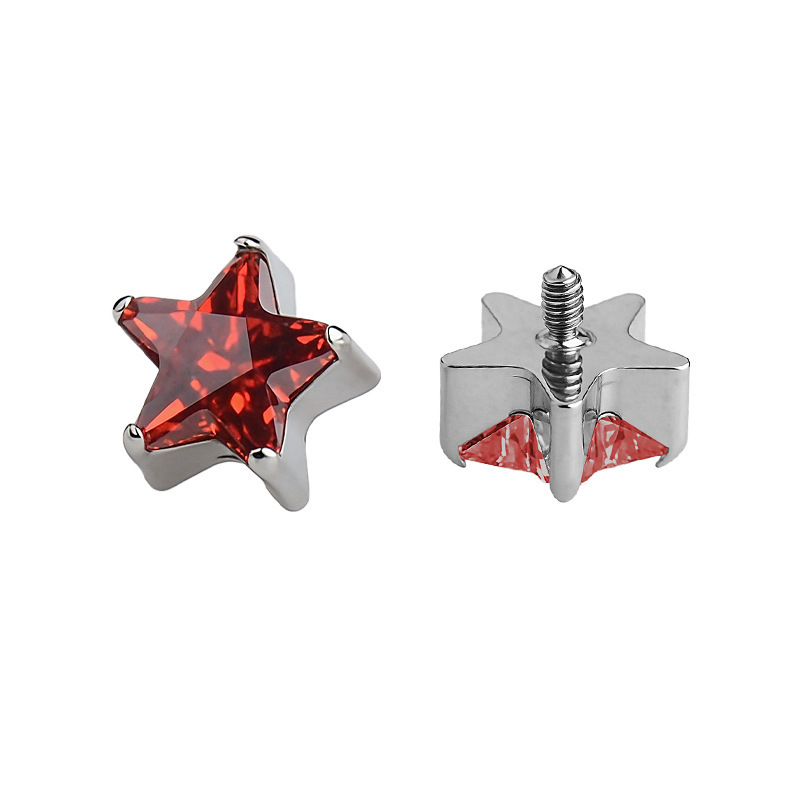 Fashion Titanium Alloy Pentagram Lip Stud Women's Shiny 5A Zircon Earrings Multifunctional Jewelry Accessories Electroplated (Including Color Retention Layer)