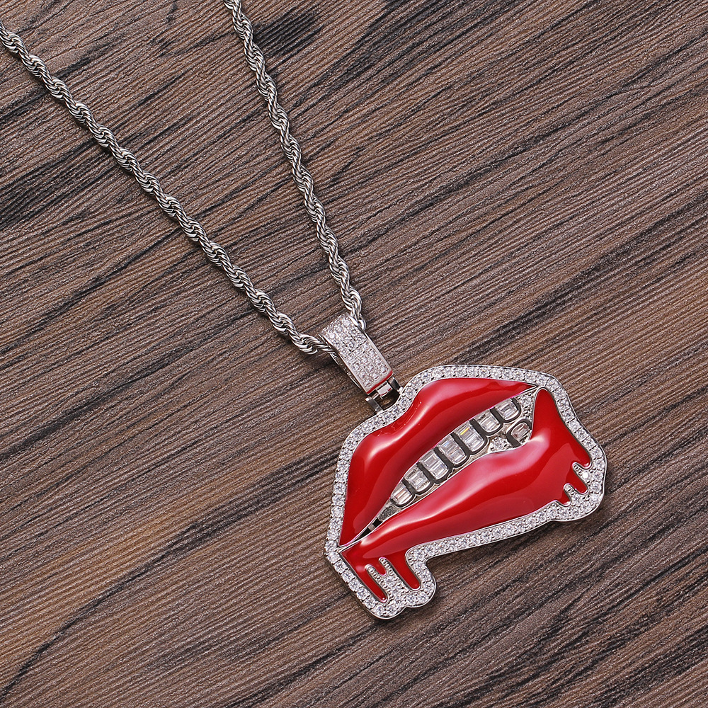 Big Red Lip Pendant Hip Hop Nightclub Dominant Wild Rap Accessories Red Lip Saliva Mouth Pendant Geometric Pattern Copper