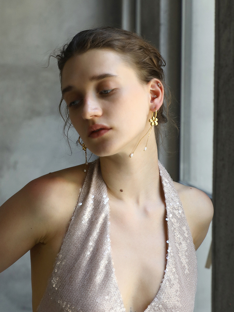 Elegant Versatile High-End Pearl Tassel Earrings Stainless Steel Plated 18K Gold Geometric Pattern Luxury Style For Women