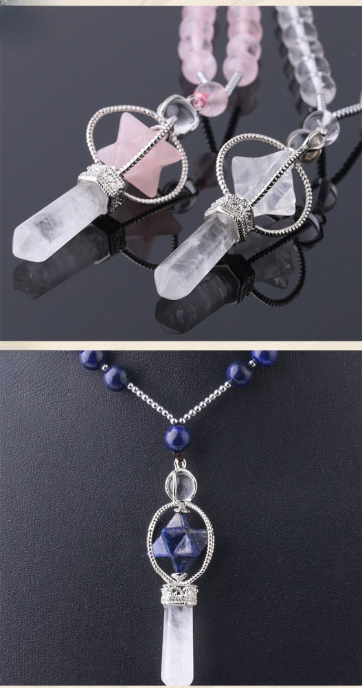 Natural White Crystal Column Long Necklace Merkaba Stone Bead Women's Sweater Chain Autumn Winter Versatile Simple Style Copper Accessories