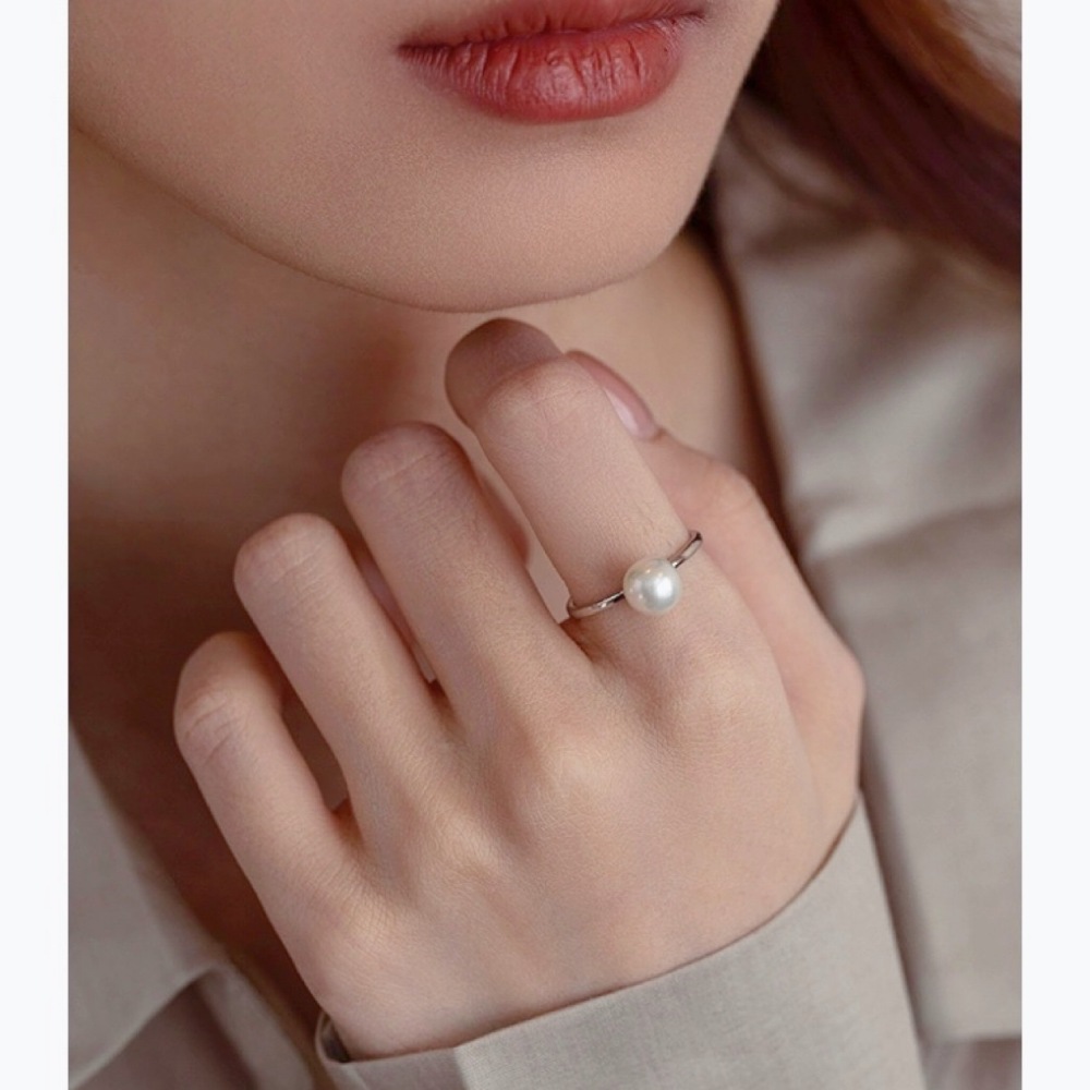 Natural Freshwater Pearl Ring For Women S925 Silver Adjustable Size Open Ring Sweet Style Jewelry Accessories