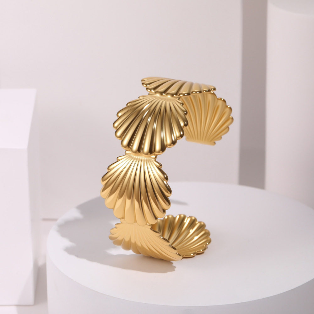 Exaggerated  Style Fashion Stainless Steel Bracelet Plated 18K Gold Geometric Texture Luxury Hand Jewelry