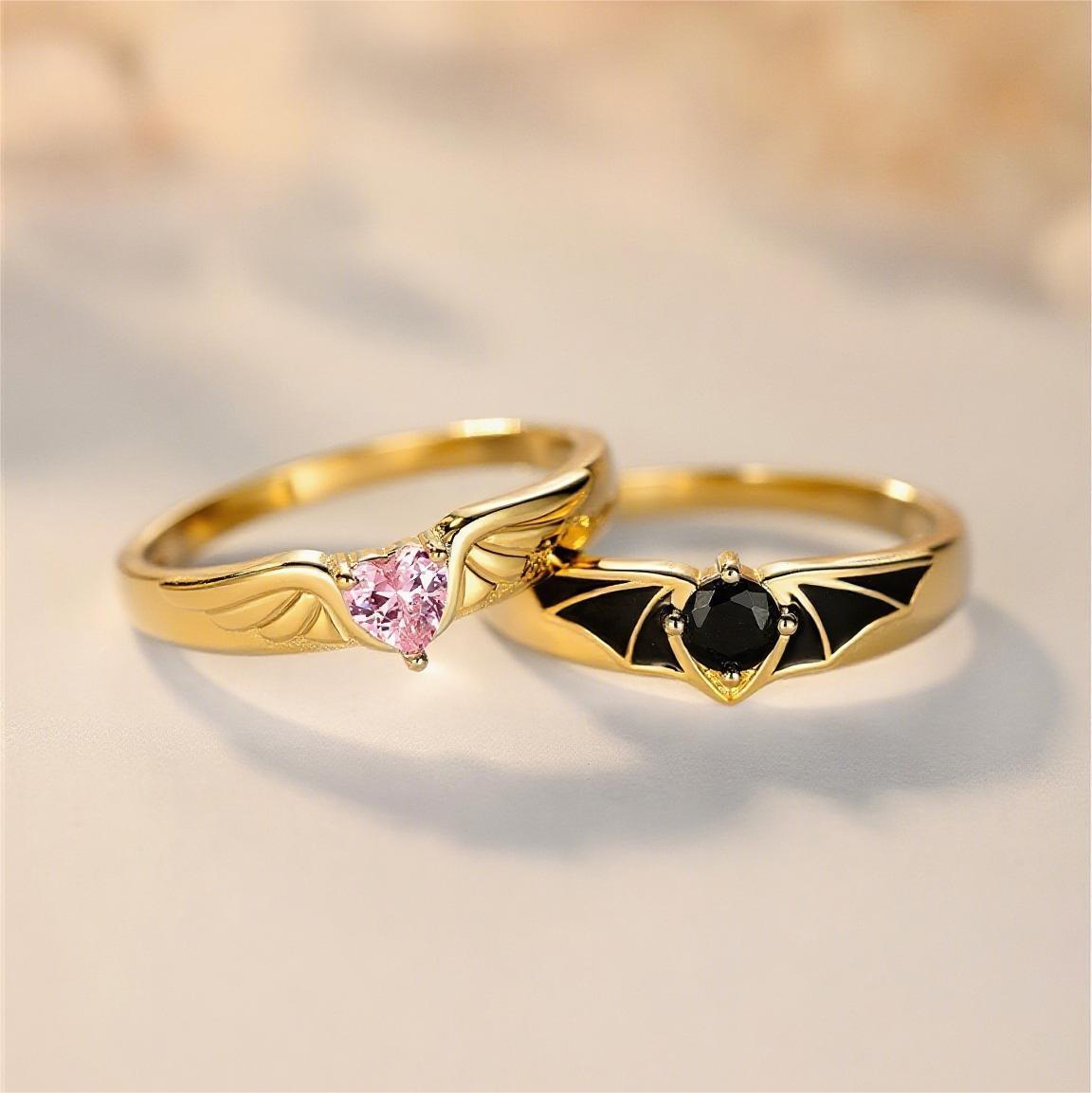 1 Pair Sweet Romantic Mysterious Cool Creative Couple Rings Suitable For Dating Engagement Wedding Occasions Jewelry