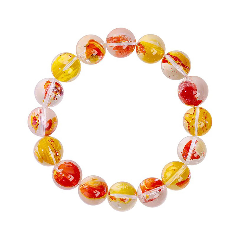 Natural Crystal Flower Bracelet Lucky Phoenix Feathers Red And Yellow Geometric Pattern Polished Round Beads Unisex Bracelet