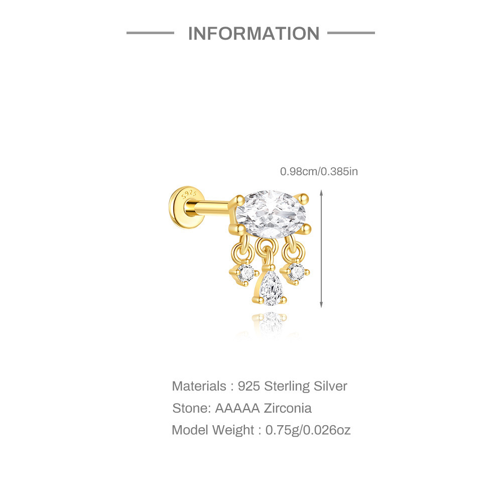 S925 Sterling Silver Geometric Diamond Koi Animal Flat Head Threaded Piercing Ear Bone Nail  Hot Selling Classic Ear Jewelry