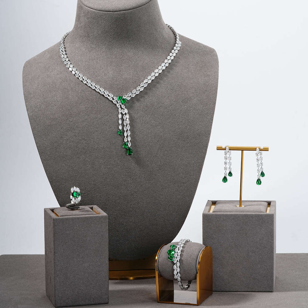 Elegant Fashion Jewelry Set, Water Drop Geometric Tassel Design Zircon Exquisite Necklace Earrings Bracelet Ring, Ideal Gift For Women, Suitable For Date And Party Accessories