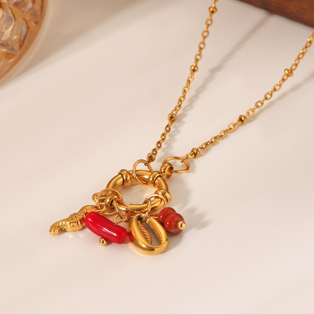 Stainless Steel DIY Jewelry Accessories Horseshoe Crab Shell Pendant Necklace High-End Texture Geometric Animal Style Women's Ocean Element Necklace