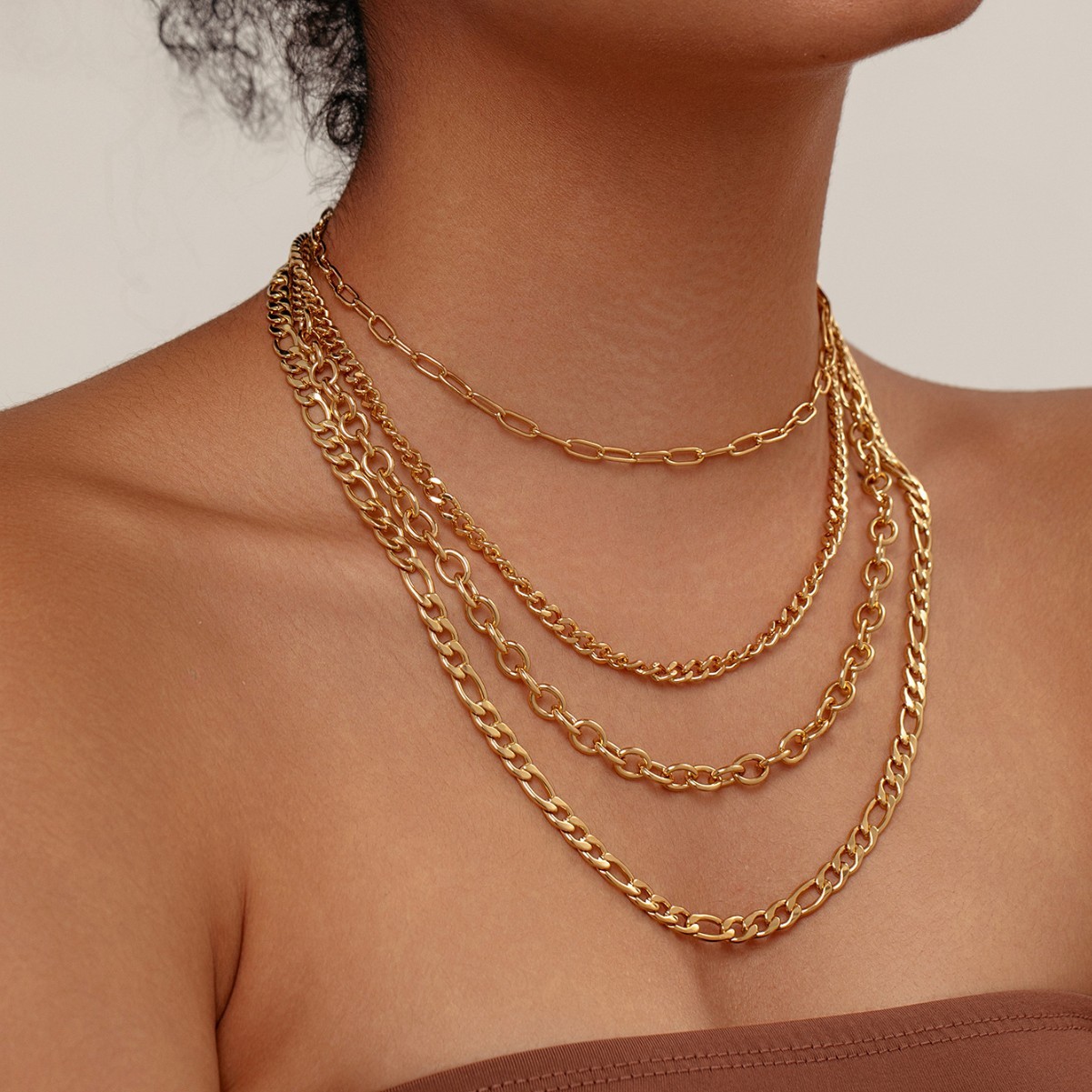 Amazon Cross-Border New Multi-Layer Cuban Paperclip Chain Necklace UV Electroplated 18K Real Gold Fashion Versatile Geometric Collarbone Chain Necklace