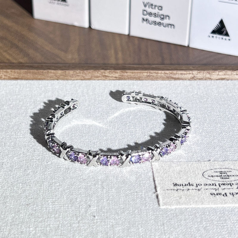 New Style Exquisite Colored Diamond Zircon Inlaid Cross Bracelet For Women Niche Design Genderless Style Versatile Light Luxury Bracelet