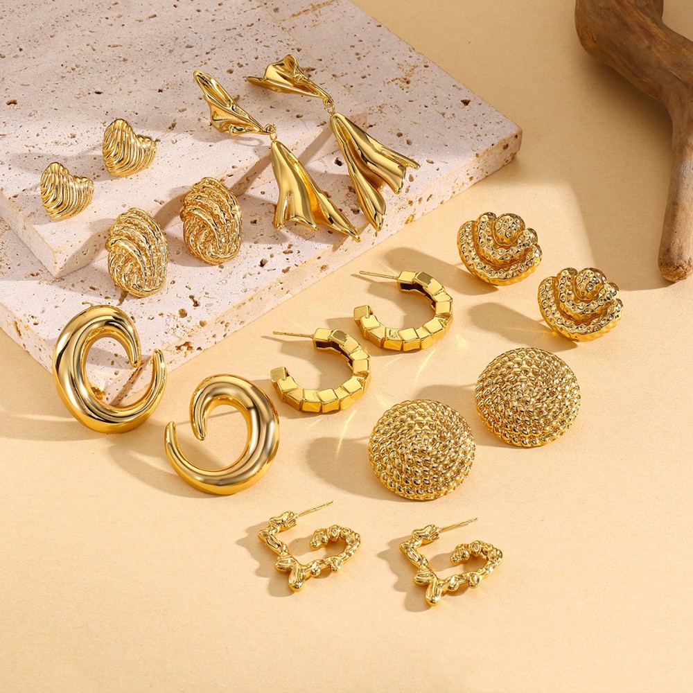 1 Pair Elegant C Shape Heart Shape Flower 304 Stainless Steel Ear Studs