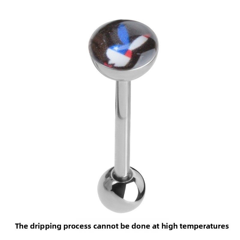 Fashion New F136 Titanium Alloy Straight Tongue Ring Rabbit Girl Lip Stud Geometric Pattern Unisex Polished Surface Piercing