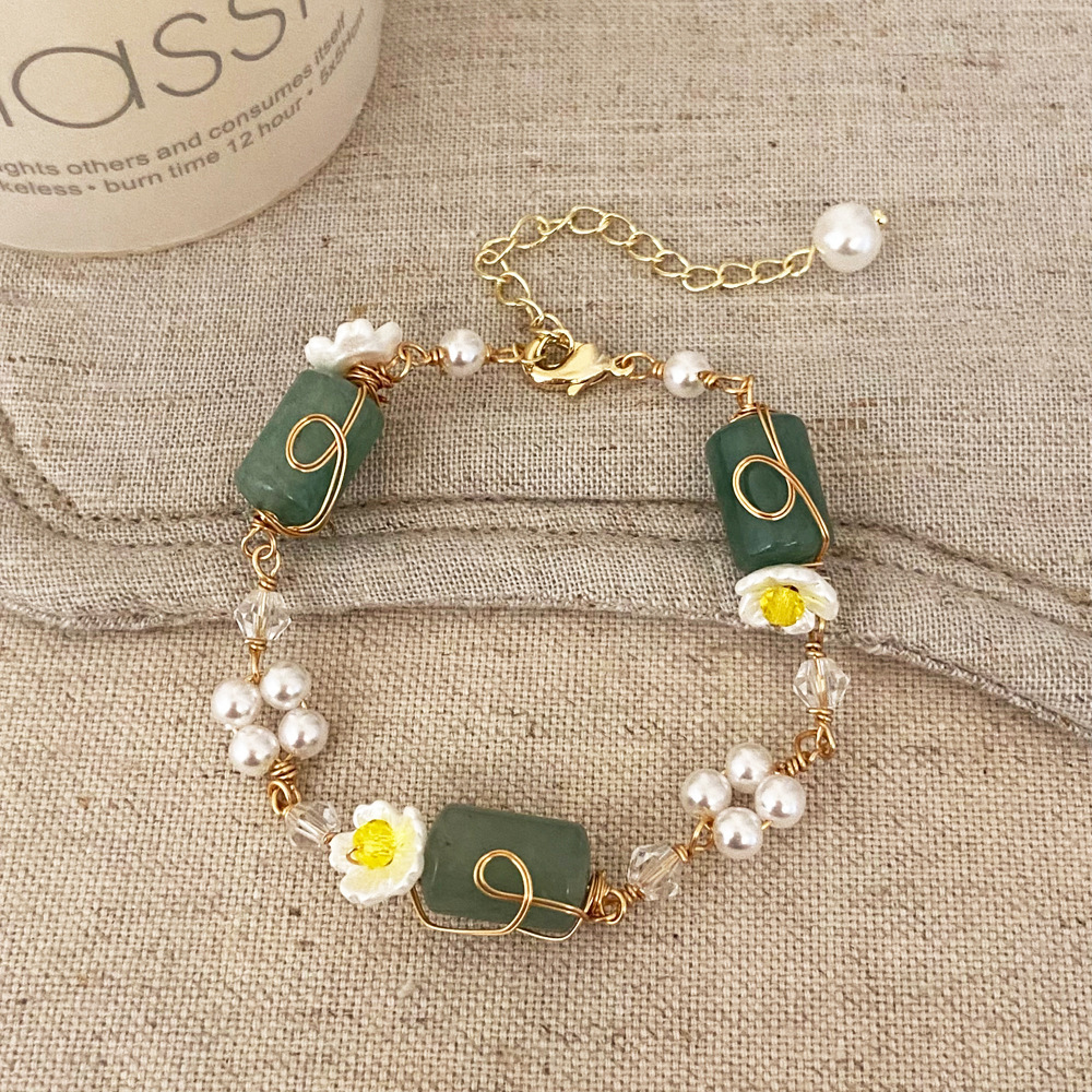 Sweet Elegant Cute Crystal Pearl Bracelet Versatile Fashion Natural Stone Hand Jewelry Geometric Pattern Copper Round Plated