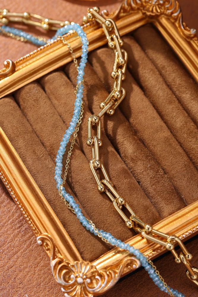 Titanium Steel Bohemian Double Layer Necklace For Women Natural Stone Beads Clavicle Chain Jewelry Accessories