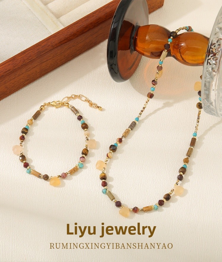 Yadengfeng Original Design Natural Picture Stone Necklace Czech Beads Set Women's Jewelry Accessories Triangle Round Handmade