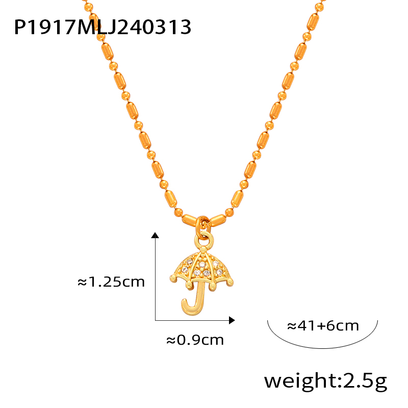 304 Stainless Steel Copper Moon Heart Shape Umbrella PVD Coated Rhinestones Real Gold Plated Elegant Simple Style Classic Style Waterproof Non Tarnish Plating Inlay White Gold Pendant Necklace