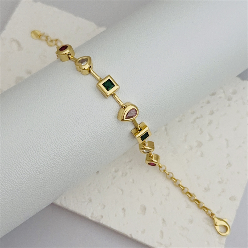 Wholesale Jewelry Classic Style Geometric Copper Zircon 18K Gold Plated Bracelets Necklace Jewelry Set Italian Charm & Links