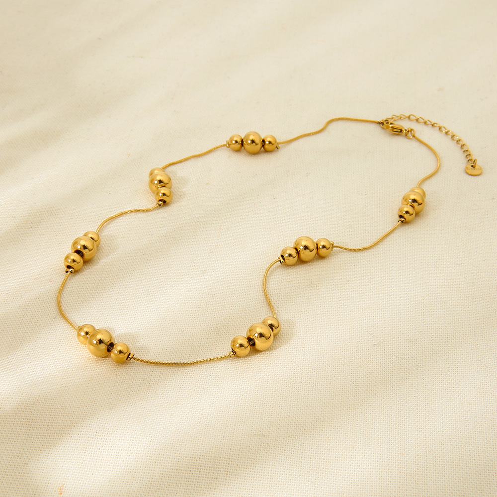 Stainless Steel Geometric Ball Necklace Women's Ins Style Fashion Jewelry Non-fading Electroplated Chain Accessory