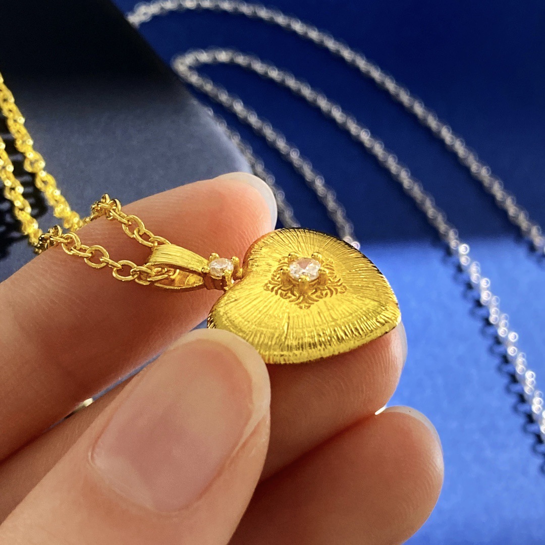 Women's Brass Cable Chain Heart Shape Pendant Necklace Brass Jewelry