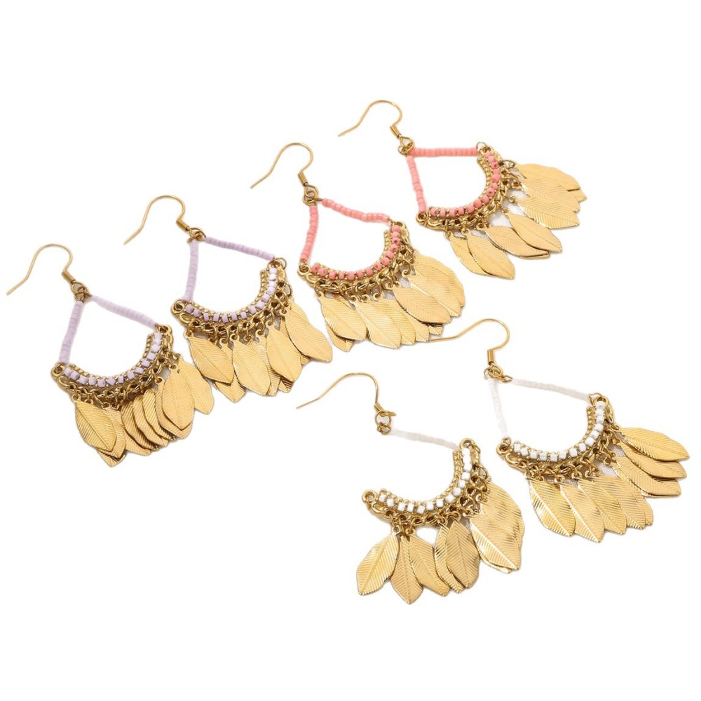 Vintage Ethnic Tassel Earrings Handmade Woven Jewelry Geometric Pattern Stainless Steel Luxurious Style Women's Earrings Travel Accessories