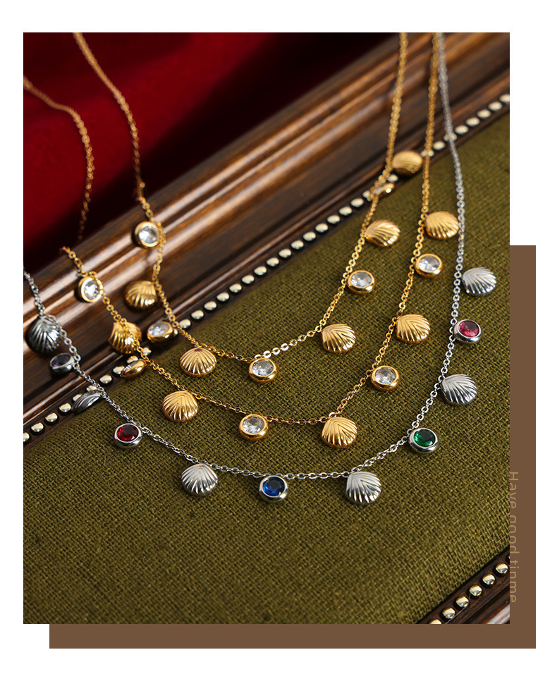 Simple Style Shell Titanium Steel Plating Zircon Women's Necklace