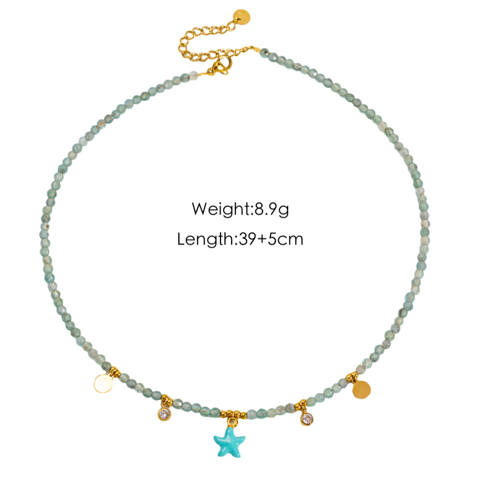 European And American New Style Light Luxury Fashion Natural Stone Beaded Necklace 304 Stainless Steel Clavicle Chain Vacuum Electroplating 14K Real Gold Plated Pendant Necklace Fresh Small Niche Retro Style