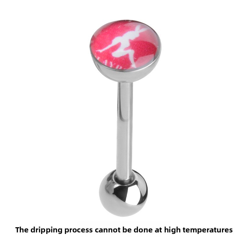 Fashion New F136 Titanium Alloy Straight Tongue Ring Rabbit Girl Lip Stud Geometric Pattern Unisex Polished Surface Piercing