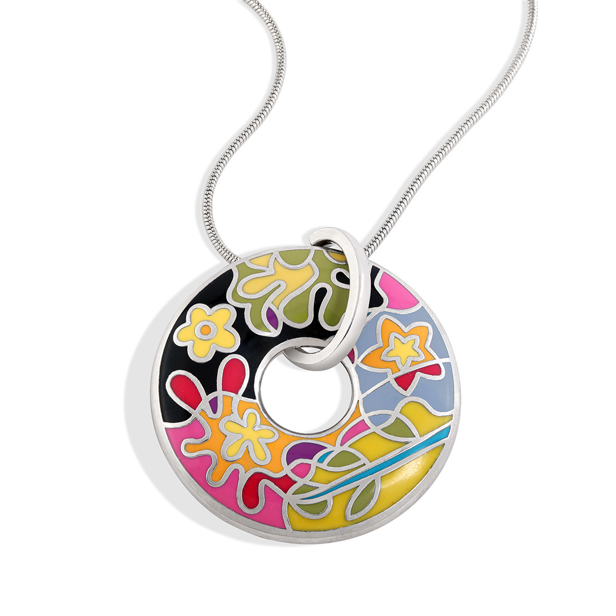 Simple Fashion Enamel Color Necklace  Niche Design Donut Necklace Copper Plated Gold Clavicle Chain In Stock