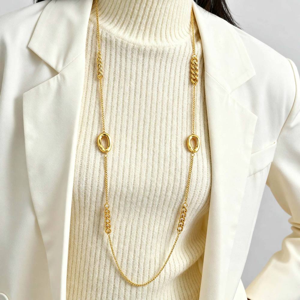 Stainless Steel Geometric Design Necklace Multi-style Women's High-end Jewelry Accessories Colorful Beads Irregular Shape Stackable