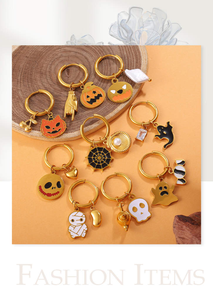 New European And American Cross-Border Fashion Halloween Series Quirky DIY Pendant Earrings Stainless Steel Oil Drop Niche Ear Jewelry