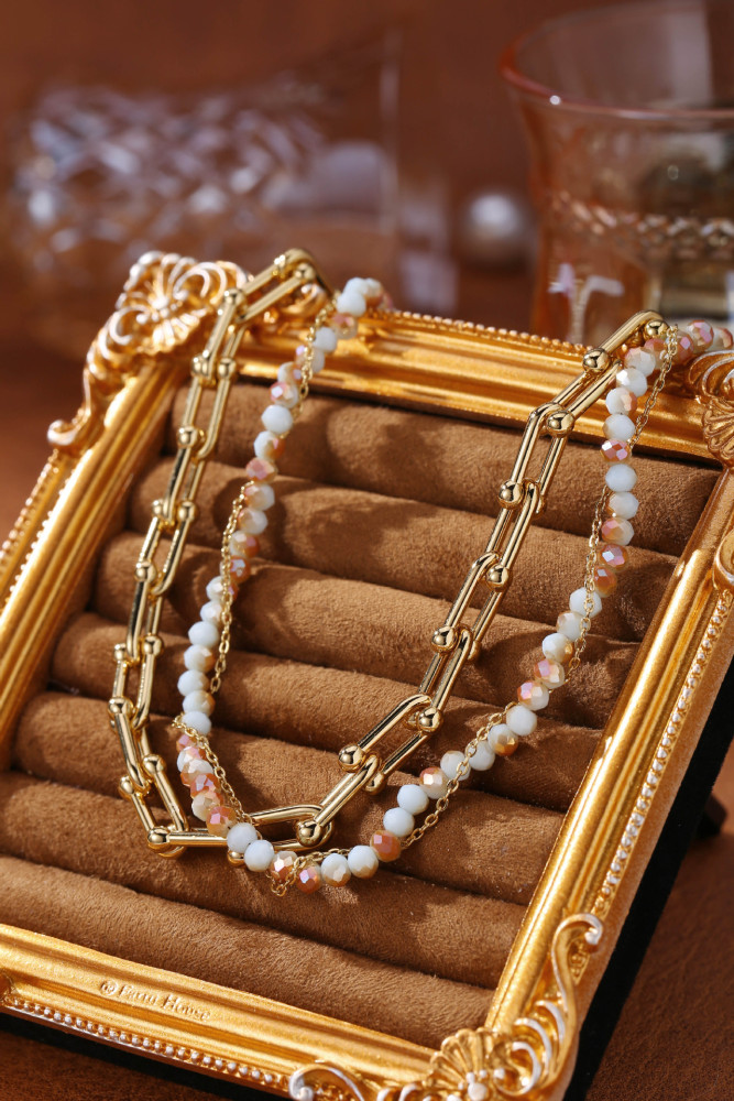 Titanium Steel Bohemian Double Layer Necklace For Women Natural Stone Beads Clavicle Chain Jewelry Accessories