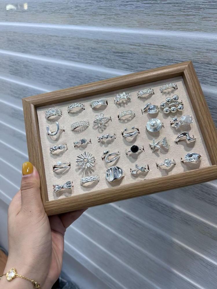Color-Retaining Copper Silver-Plated Five-Pointed Star Gemstone Starfish Ring 30-Piece Set Mixed Styles European And American Simple Design With Display Stand