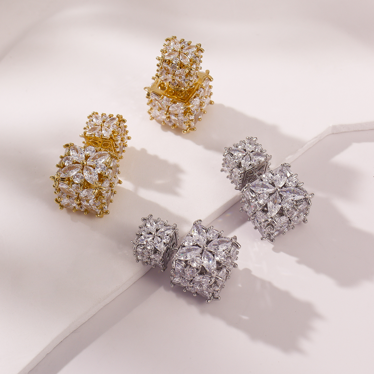 1 Pair Classic Style Square Copper Zircon Ear Studs