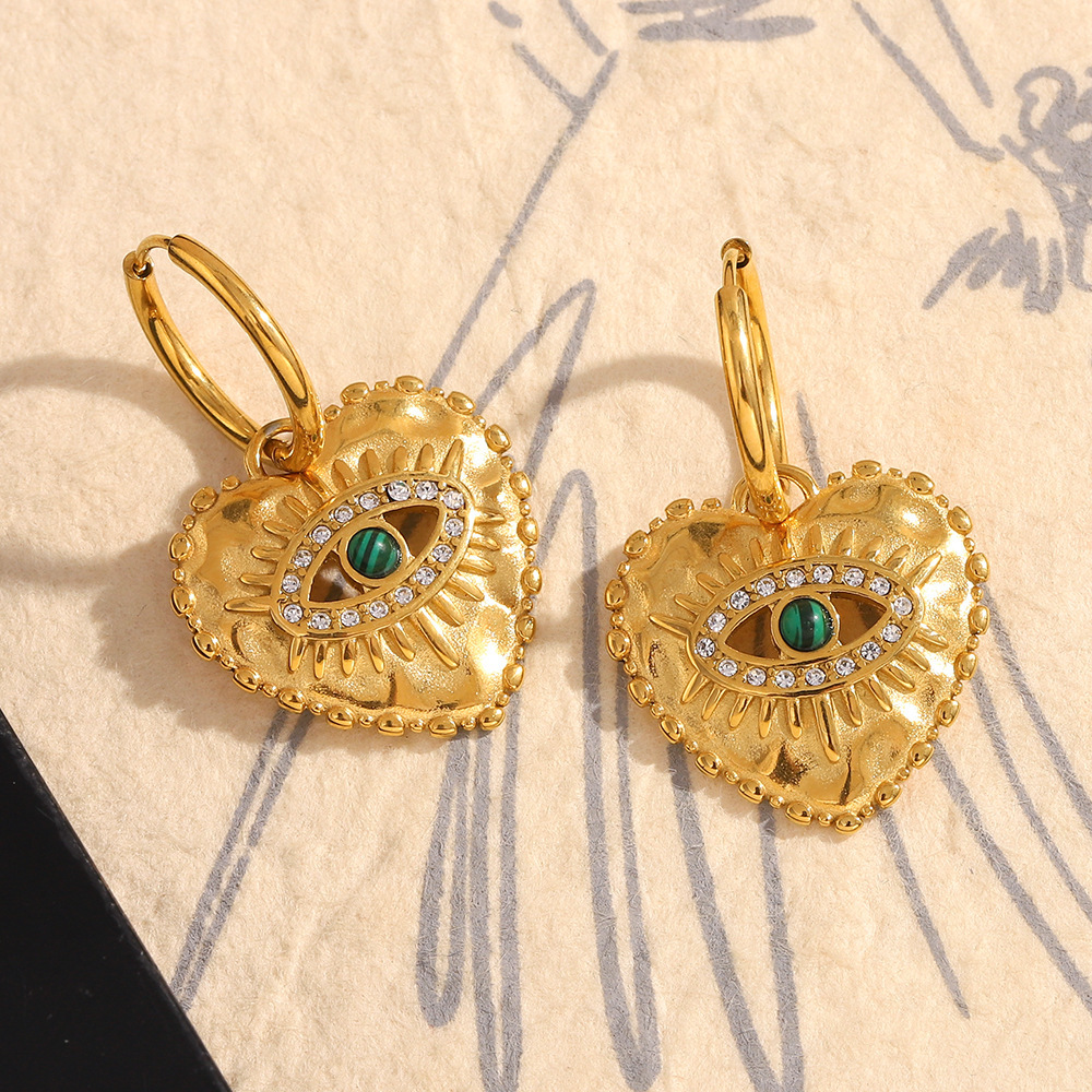 PVD Coated Real Gold Plated Heart Shape 304 Stainless Steel Retro Lady Waterproof Non Tarnish Charm Sleeper Hoop Earrings Drop Earrings