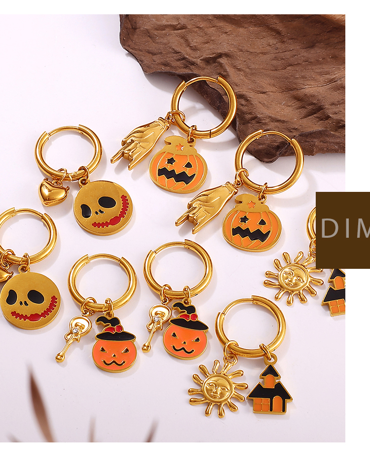 New European And American Cross-Border Fashion Halloween Series Quirky DIY Pendant Earrings Stainless Steel Oil Drop Niche Ear Jewelry