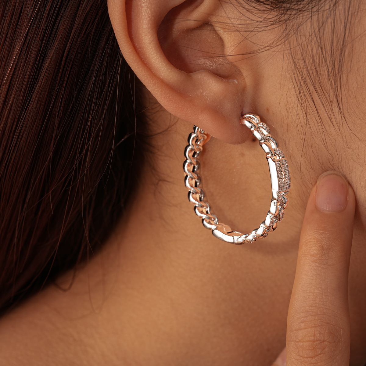 Exquisite Gold Plated Round Chain Zirconia Earrings Women's Fashion Jewelry Ear Cuffs Geometric Pattern Luxury Feelings