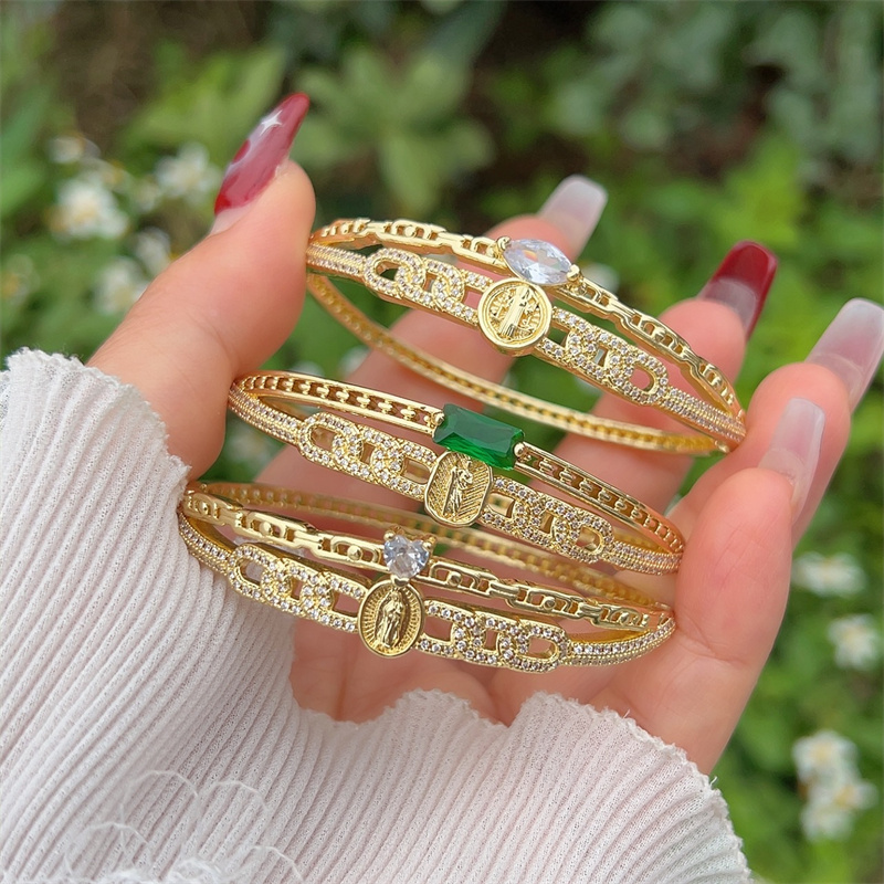 Wholesale Jewelry Vintage Style Classic Style Heart Shape Copper 18K Gold Plated Bangle
