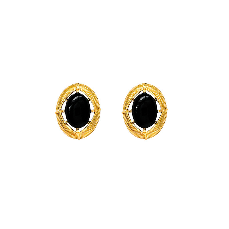 Retro Black Gold Color ShangFeng Style HongKong Retro Women's Earrings Luxury Sensation Ear Jewelry Geometric Pattern Copper
